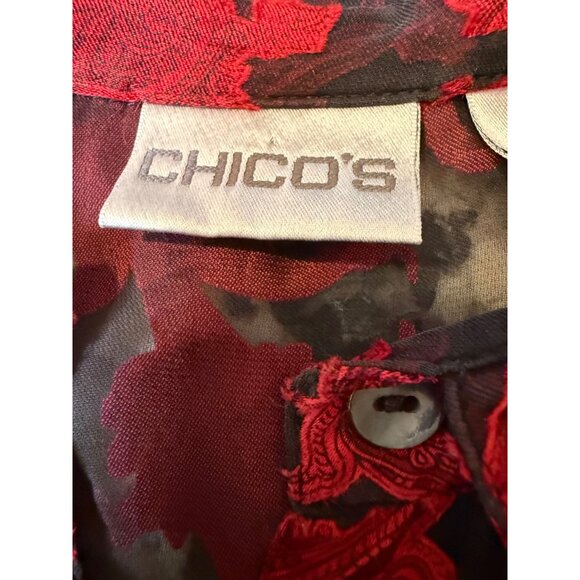 VTG Chicos Silk Velvet Burnout Top Blouse Tunic Sheer Lg Whimsigoth grunge Y2K - Picture 2 of 16